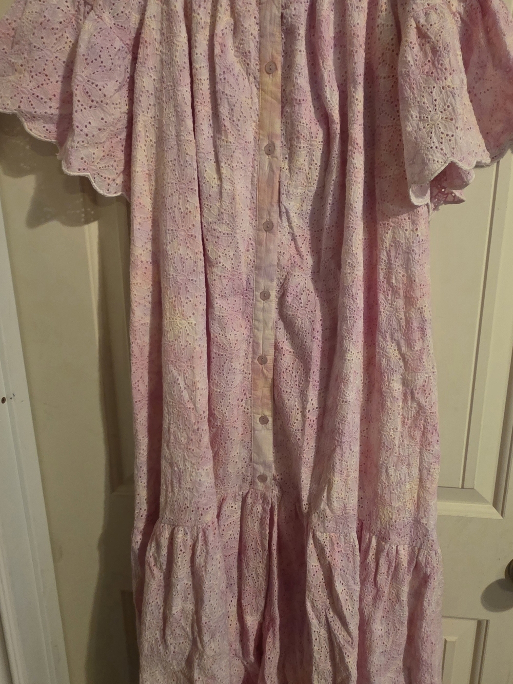 Sundress Paris Pink Broderie Anglaise Off-the-Shoulder Cotton Midi Dress